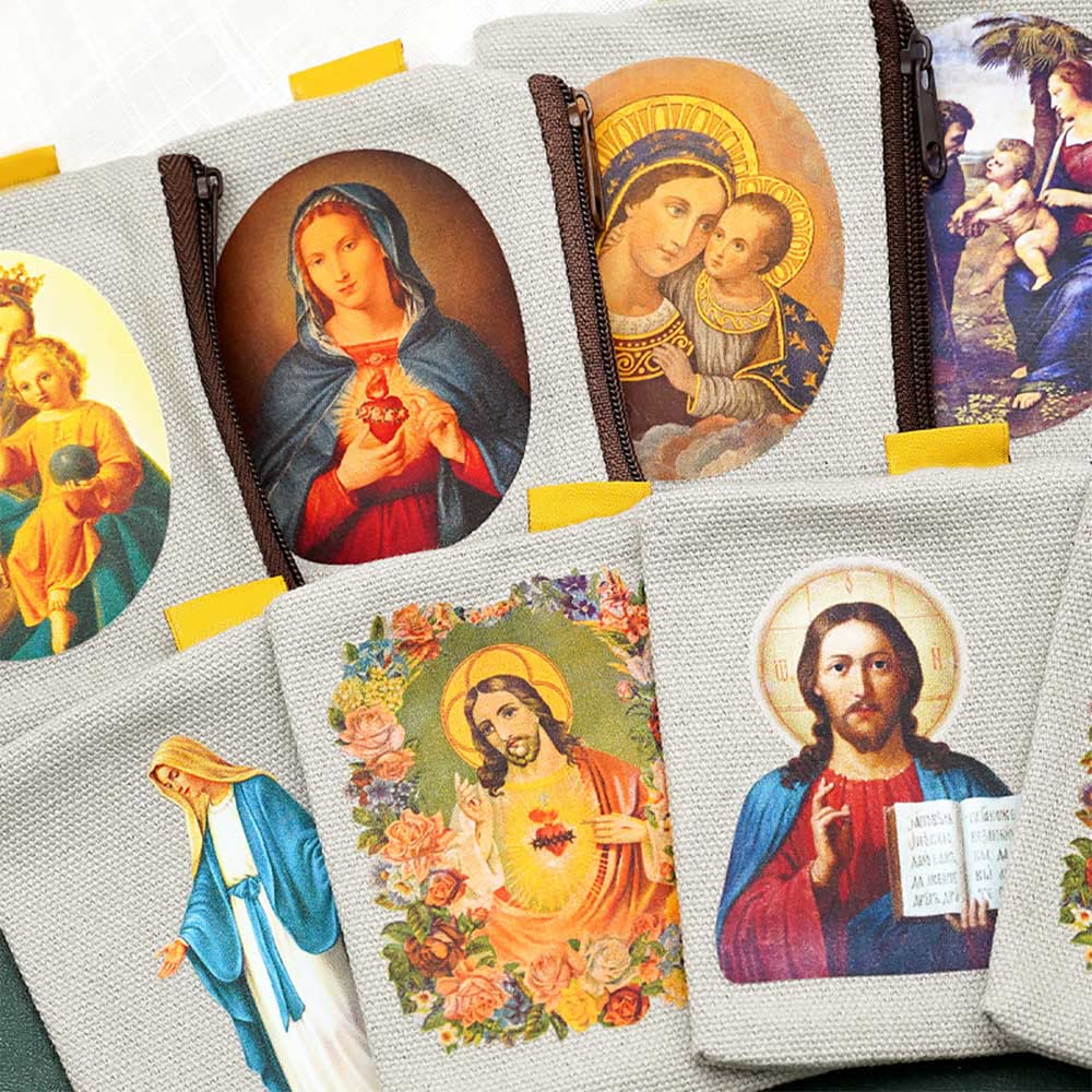 Christianartworkshop Retro Classic Style Jesus & Our Lady Colorful Holy Saint Icon Jewelry Pouches Storage Bag - image 2