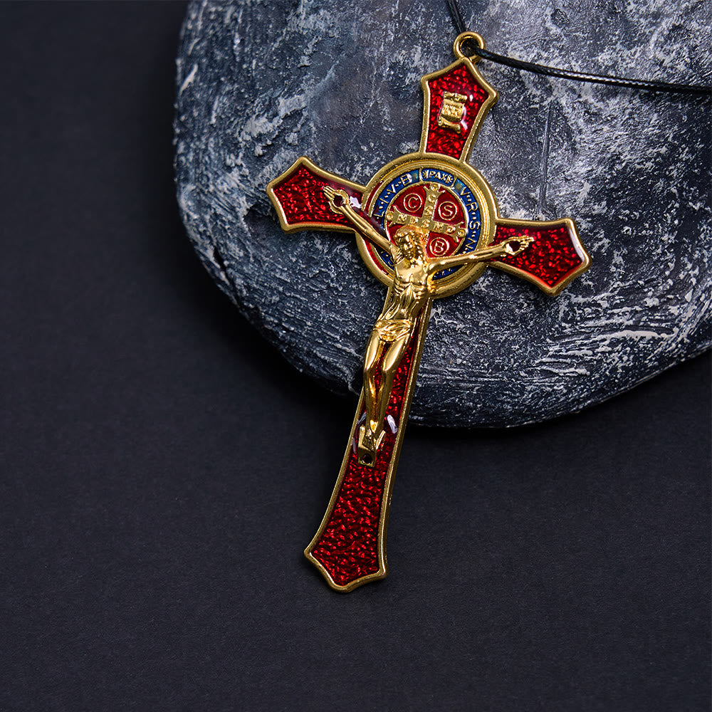 Christianartworkshop Classic Style Red/Blue Crafted Crucifix Big Size Pendant Necklace(5 color) - Red - Bead Chain - image 1