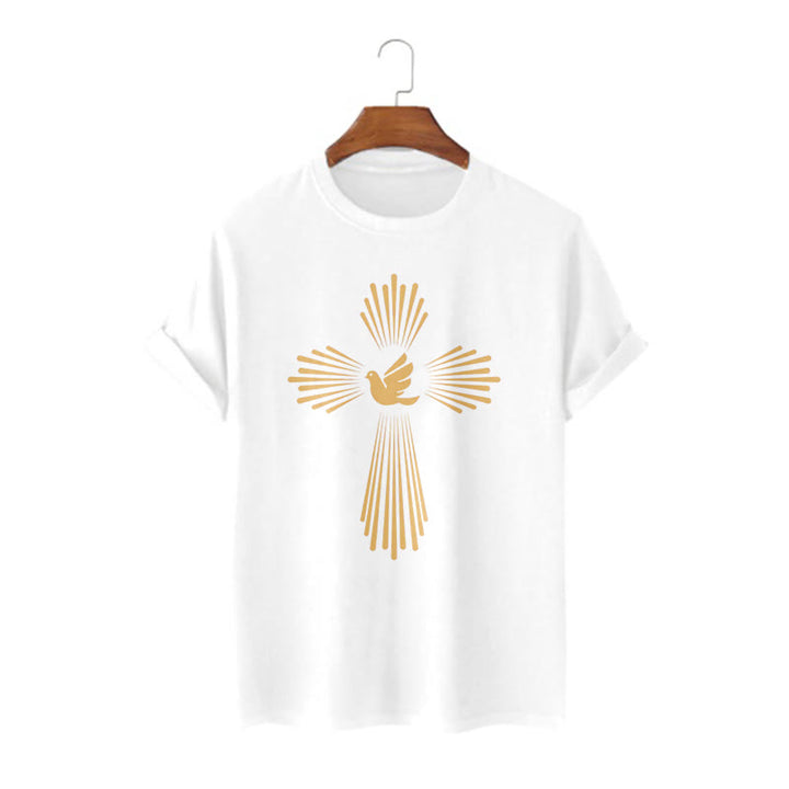 Christianartworkshop Minimalist Style Holy Spirit Dove Golden Cross and Short Sleeve T-shirt - White - 2XL - image 4