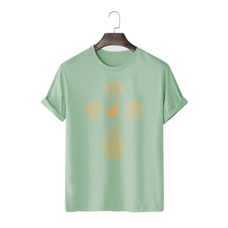 Christianartworkshop Minimalist Style Holy Spirit Dove Golden Cross and Short Sleeve T-shirt - Light Green - 2XL - image 11