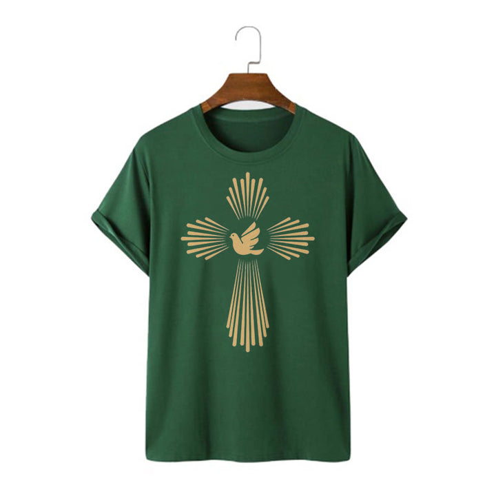 Christianartworkshop Minimalist Style Holy Spirit Dove Golden Cross and Short Sleeve T-shirt - Dark Green - 2XL - image 10
