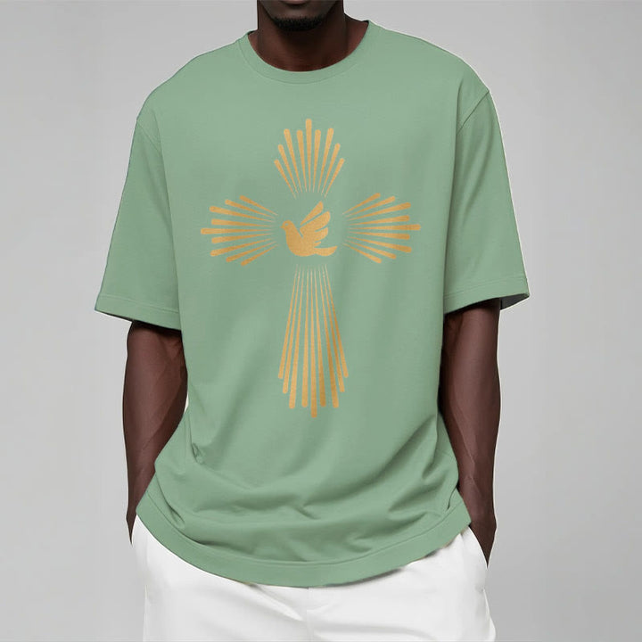Christianartworkshop Minimalist Style Holy Spirit Dove Golden Cross and Short Sleeve T-shirt - image 12