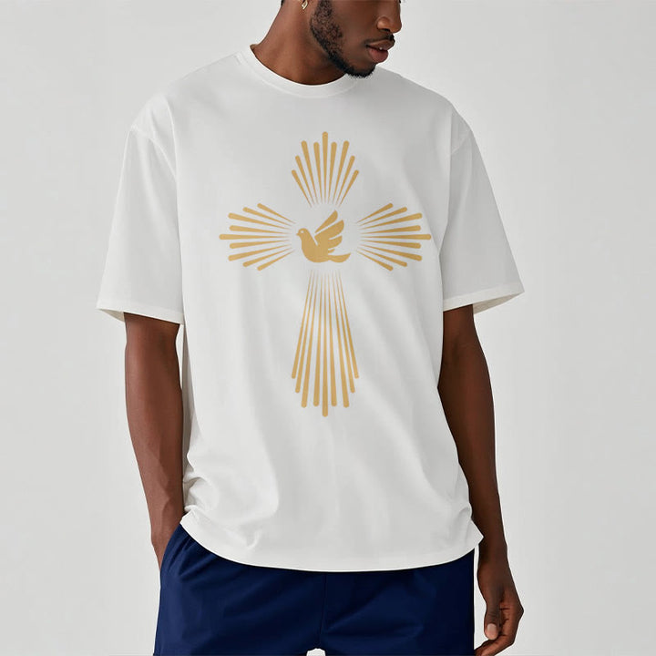 Christianartworkshop Minimalist Style Holy Spirit Dove Golden Cross and Short Sleeve T-shirt - image 5