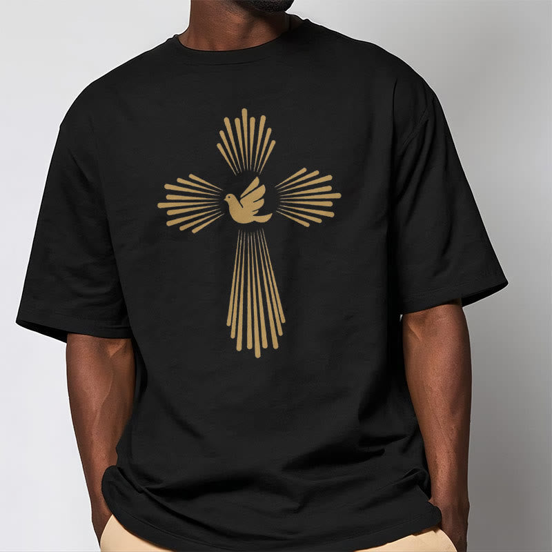 Christianartworkshop Minimalist Style Holy Spirit Dove Golden Cross and Short Sleeve T-shirt - image 1