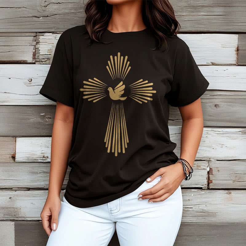 Christianartworkshop Minimalist Style Holy Spirit Dove Golden Cross and Short Sleeve T-shirt - image 4