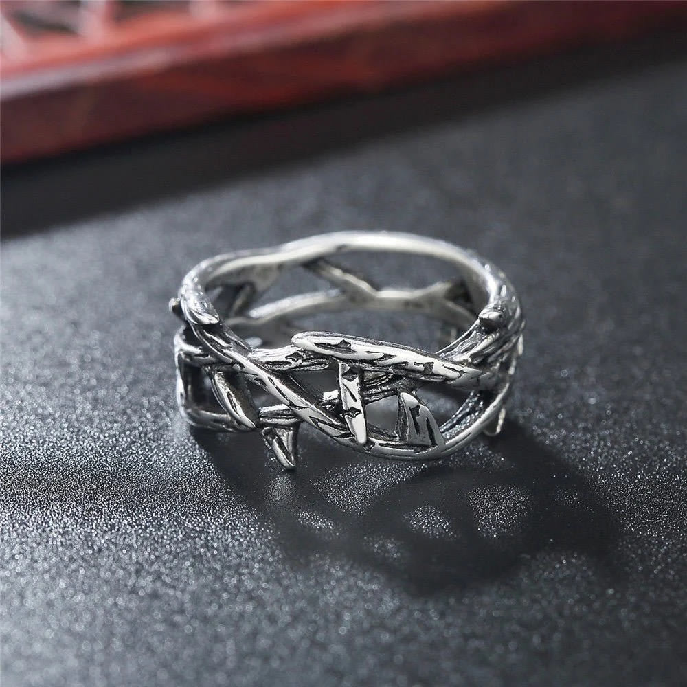 Christianartworkshop Crafted Retro Style Jesus Crown of Thorns Titanium Steel Ring - US12 - image 1