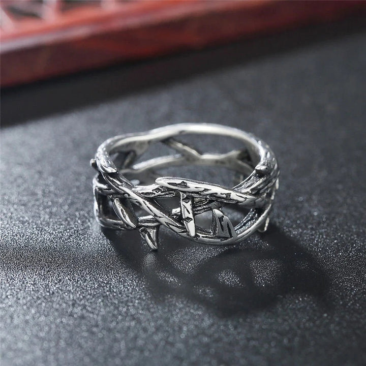 Christianartworkshop Crafted Retro Style Jesus Crown of Thorns Titanium Steel Ring - US12 - image 1