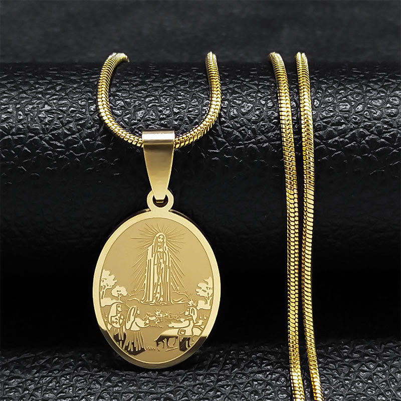 Christianartworkshop Classic Style Our Lady of Fatima Pendant Crafted Blessing Necklace - Gold - image 1
