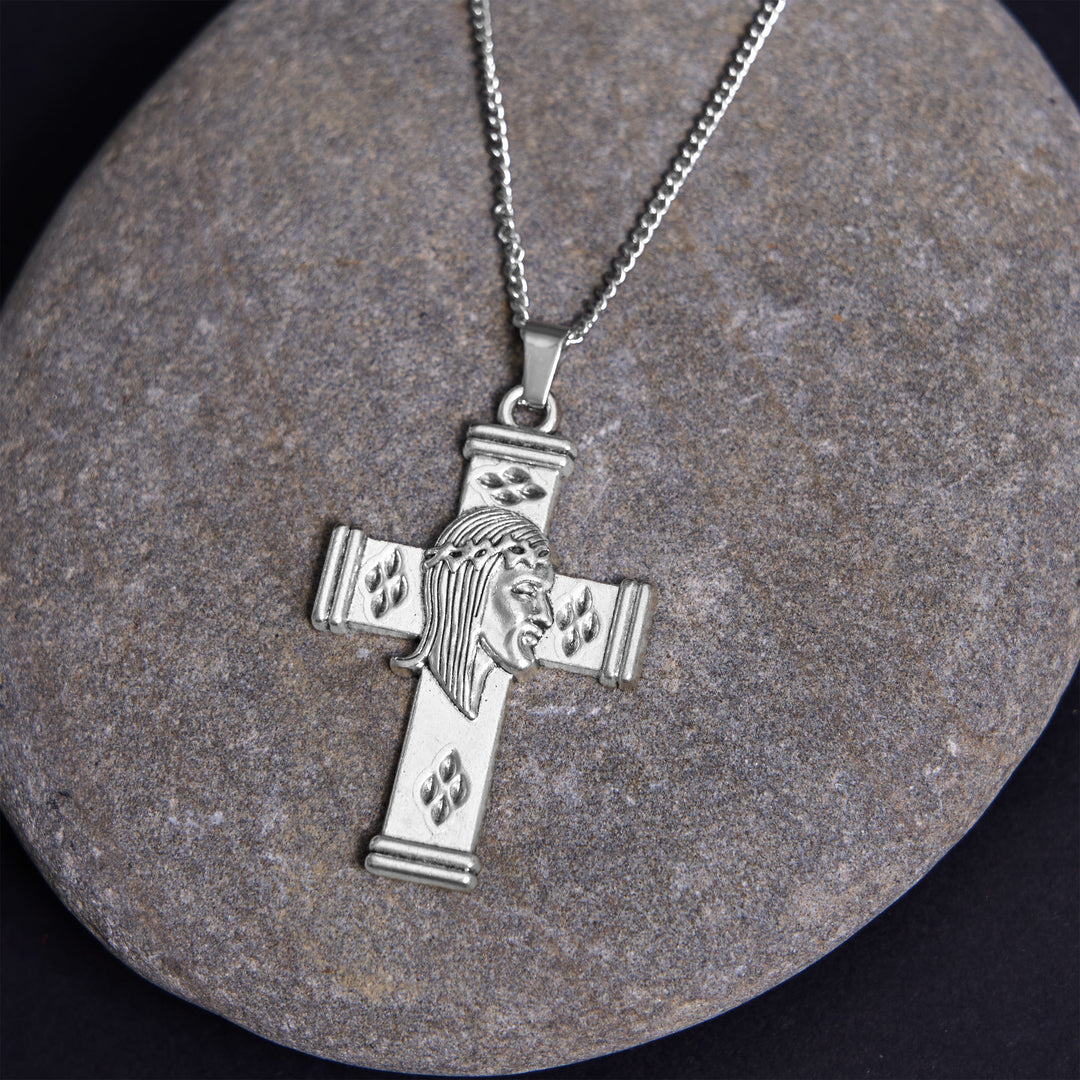 Christianartworkshop Retro Style Jesus Icon Cross Protection Pendant Necklace - Jesus Cross - Sideways Chain - image 1