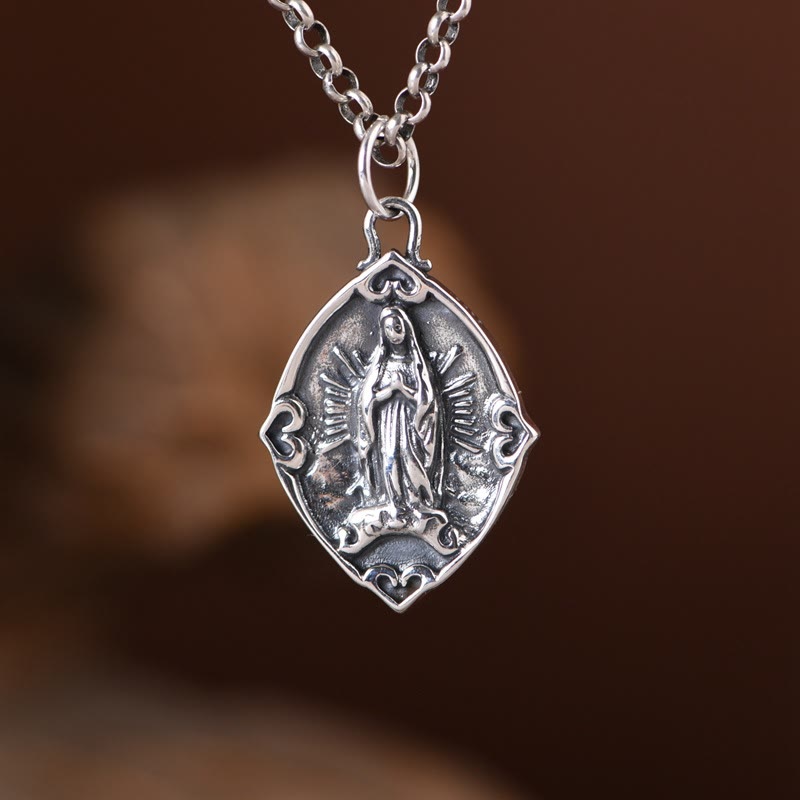 Christianartworkshop Retro Style Crafted Our Lady of Guadalupe Sterling Silver Pendant Necklace - Silver - image 1