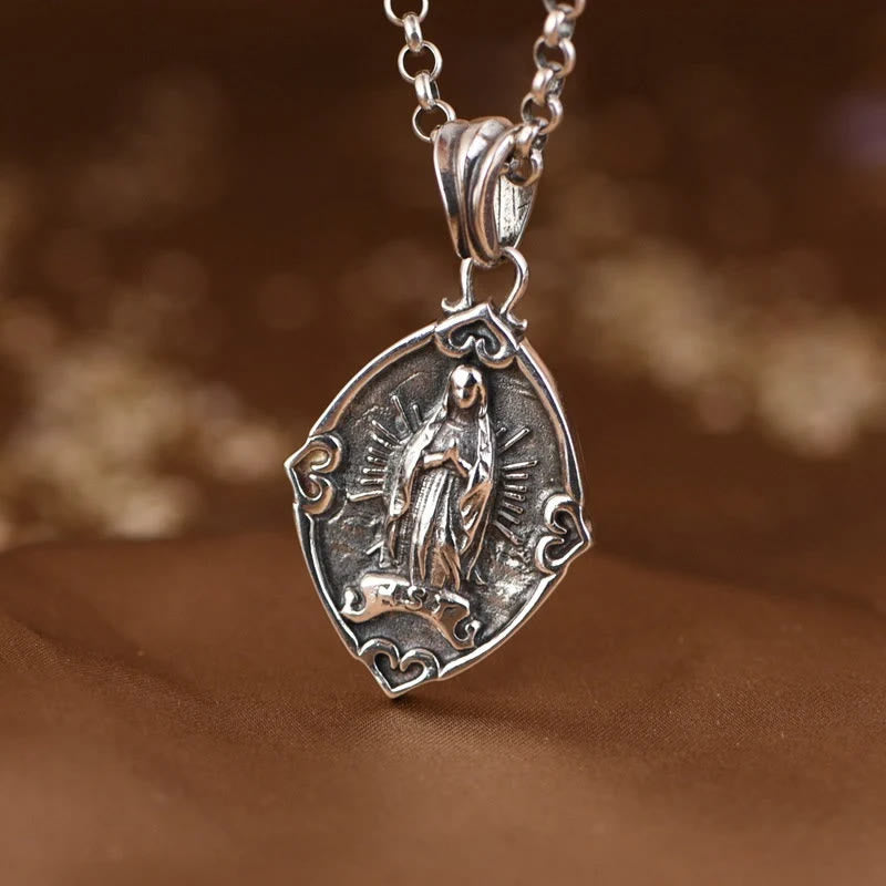 Christianartworkshop Retro Style Crafted Our Lady of Guadalupe Sterling Silver Pendant Necklace - image 6