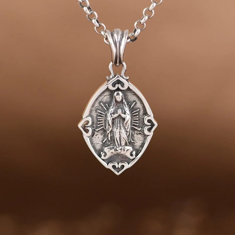 Christianartworkshop Retro Style Crafted Our Lady of Guadalupe Sterling Silver Pendant Necklace - image 5
