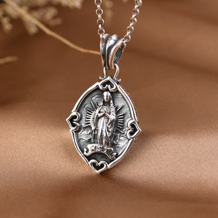 Christianartworkshop Retro Style Crafted Our Lady of Guadalupe Sterling Silver Pendant Necklace - image 3