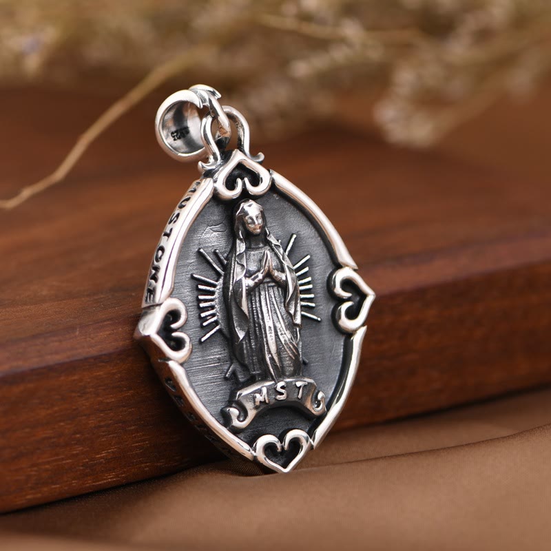 Christianartworkshop Retro Style Crafted Our Lady of Guadalupe Sterling Silver Pendant Necklace - image 2