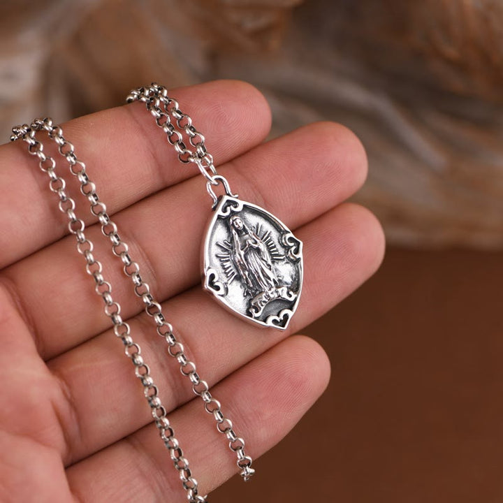 Christianartworkshop Retro Style Crafted Our Lady of Guadalupe Sterling Silver Pendant Necklace - image 7