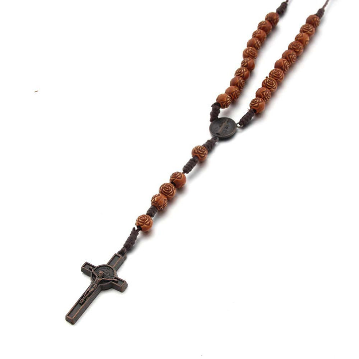 Christianartworkshop St. Benedict Medal & Crucifix of 8 mm Rose Brown Acrylic Nylon Cord Rosary - image 4
