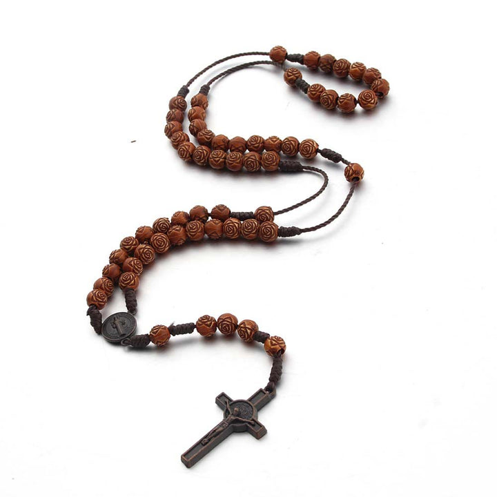 Christianartworkshop St. Benedict Medal & Crucifix of 8 mm Rose Brown Acrylic Nylon Cord Rosary - image 1