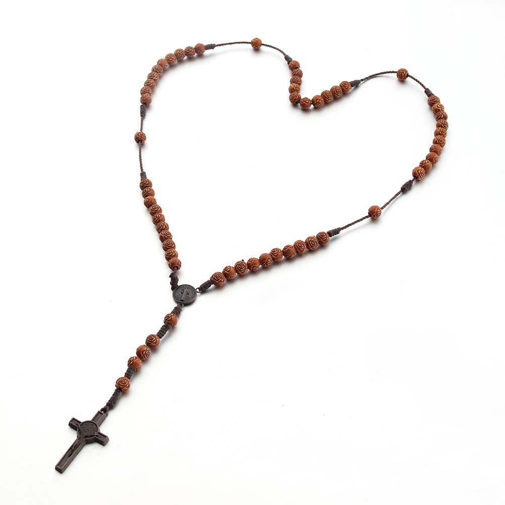 Christianartworkshop St. Benedict Medal & Crucifix of 8 mm Rose Brown Acrylic Nylon Cord Rosary - image 6