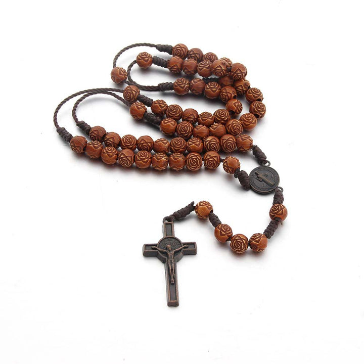 Christianartworkshop St. Benedict Medal & Crucifix of 8 mm Rose Brown Acrylic Nylon Cord Rosary - image 2