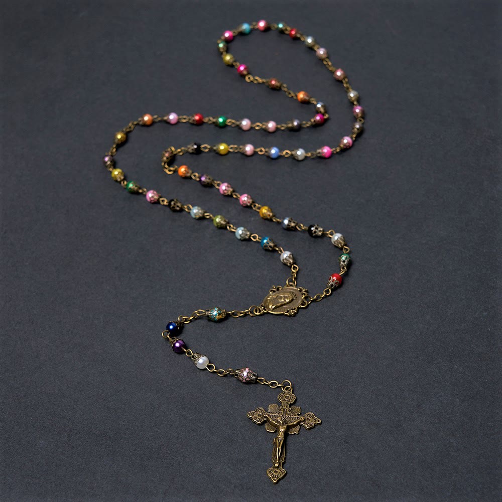 Christianartworkshop Our Lady of Fátima & Crucifix of 6 mm Round Multicolor Acrylic Alloy Chain Rosary - image 2