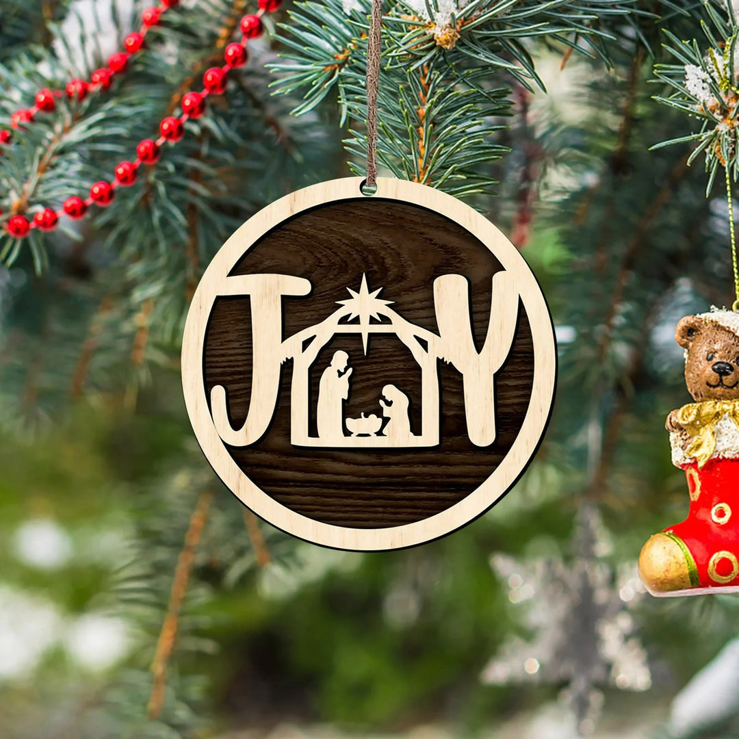 Christianartworkshop Minimalist Style Wooden Nativity Scene Joy Pendant Christmas Nativity Hanging Ornaments - image 1