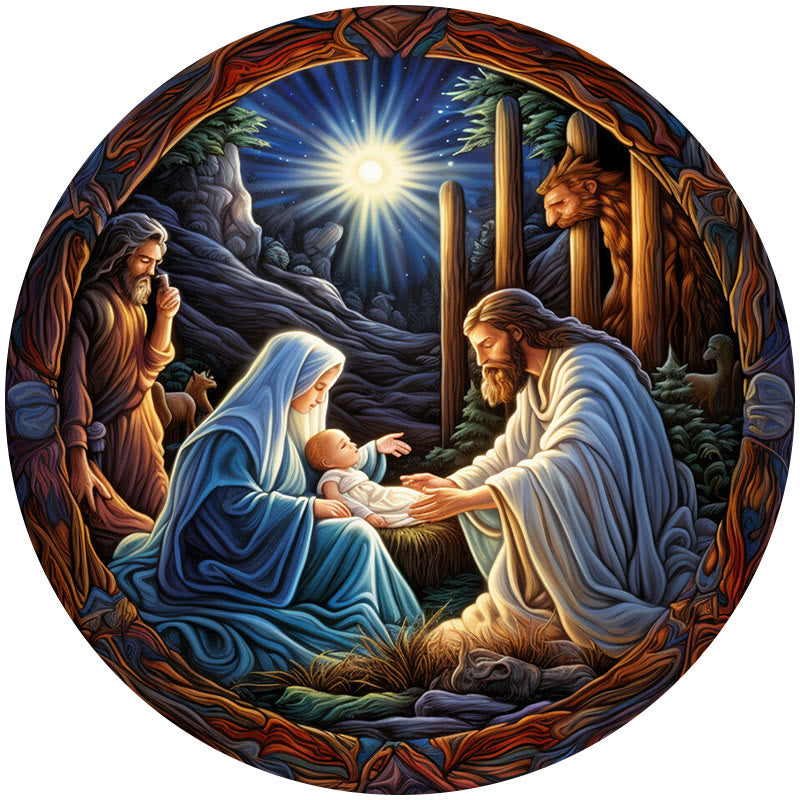 Christianartworkshop Classic Colored Style Blessed Nativity Scene Acrylic Pendant Christmas Nativity Hanging Ornaments - Nativity Scene - image 1