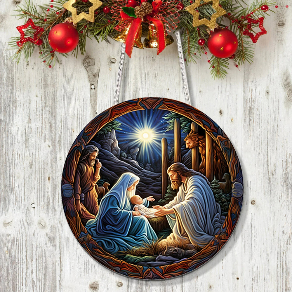 Christianartworkshop Classic Colored Style Blessed Nativity Scene Acrylic Pendant Christmas Nativity Hanging Ornaments - image 2