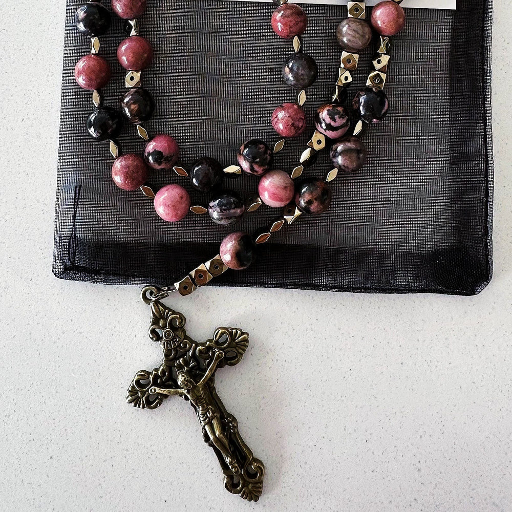 Christianartworkshop Miraculous Medal & Crucifix of 6 mm Round Multicolor Natural Black Line Rosary - image 2