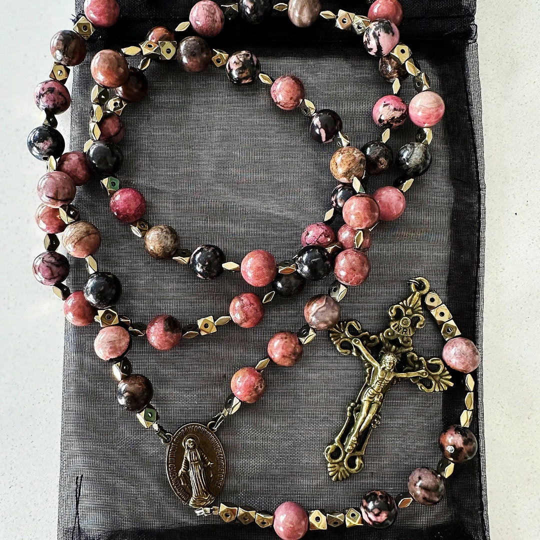 Christianartworkshop Miraculous Medal & Crucifix of 6 mm Round Multicolor Natural Black Line Rosary - Miraculous Medal & Crucifix - image 1