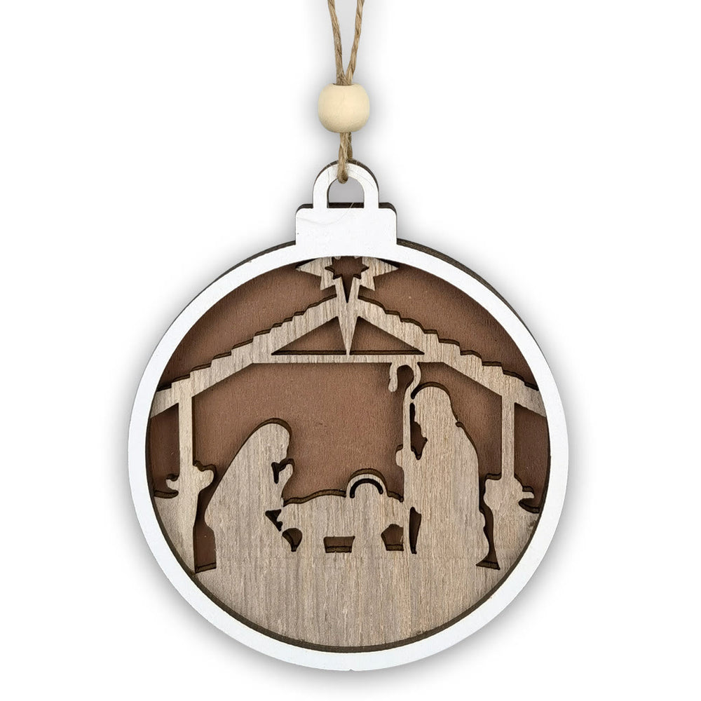 Christianartworkshop Minimalist Style Layered Wooden Jesus Nativity Scene Pendant Christmas Nativity Hanging Ornaments - image 2