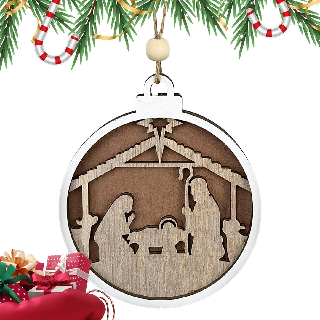 Christianartworkshop Minimalist Style Layered Wooden Jesus Nativity Scene Pendant Christmas Nativity Hanging Ornaments - Nativity Scene - image 1
