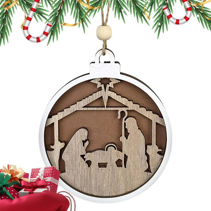Christianartworkshop Minimalist Style Layered Wooden Jesus Nativity Scene Pendant Christmas Nativity Hanging Ornaments - Nativity Scene - image 1