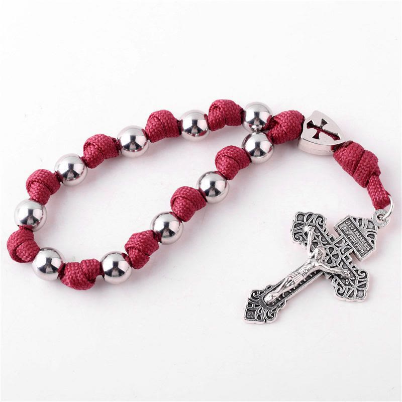 Christianartworkshop 4 Colors Paracord Handcrafted Pocket Rosary/Car Protection Hanging Pendant - Wine - image 1