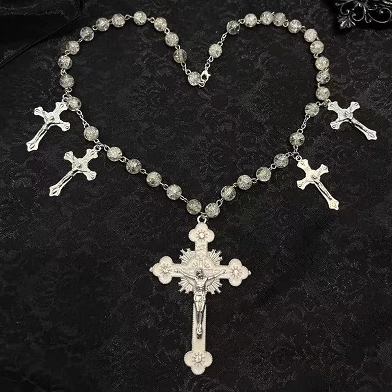 Christianartworkshop Gothic Style Mysterious Crucifix Pendant Clavicle Chain Necklace - White - image 1