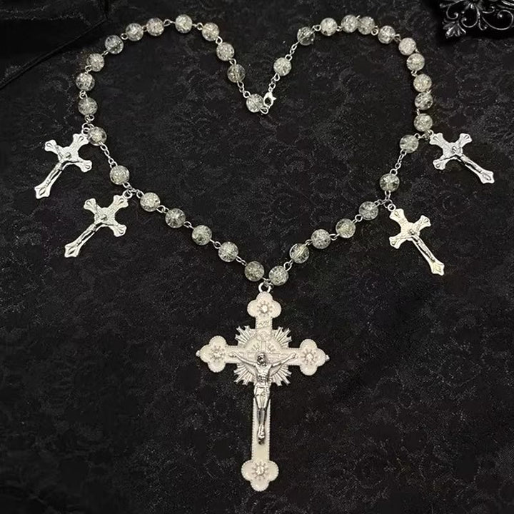 Christianartworkshop Gothic Style Mysterious Crucifix Pendant Clavicle Chain Necklace - White - image 1