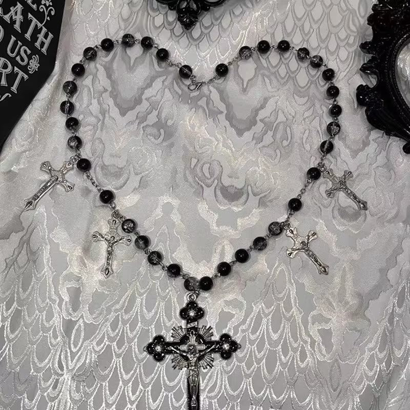 Christianartworkshop Gothic Style Mysterious Crucifix Pendant Clavicle Chain Necklace - Black - image 3