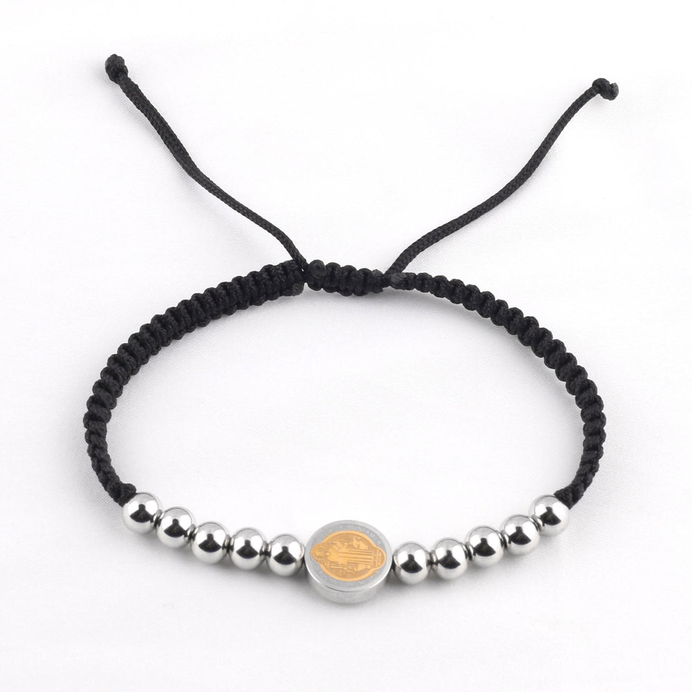 Christianartworkshop Minimalist Style St. Benedict Medal Stainless Steel Beads Adjustable Nylon Cord Bracelet - image 2