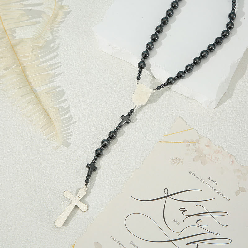 Christianartworkshop Holy Family & Crucifix of 8 mm Round Black Gallstone Nylon Cord Rosary - image 5