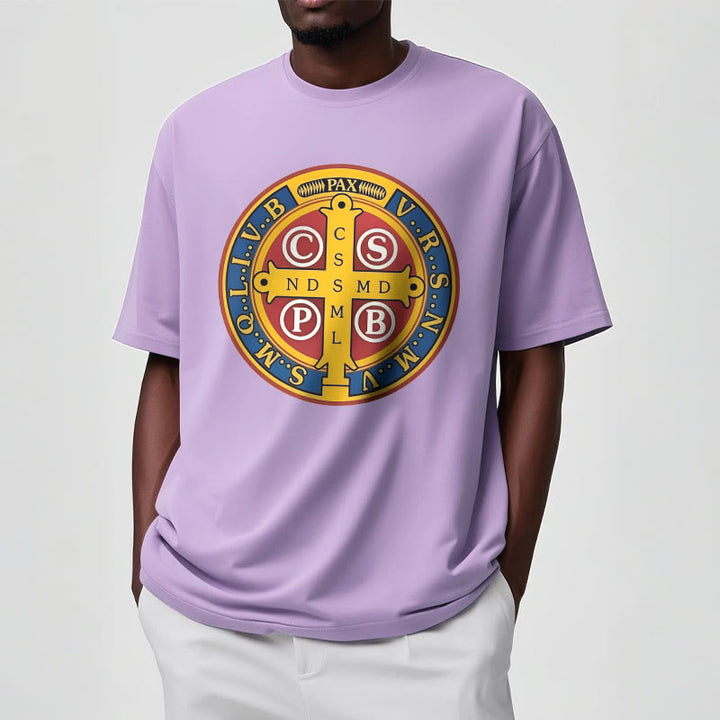Christianartworkshop Classic Style Golden St. Benedict Medal Short Sleeve T-shirt - image 16