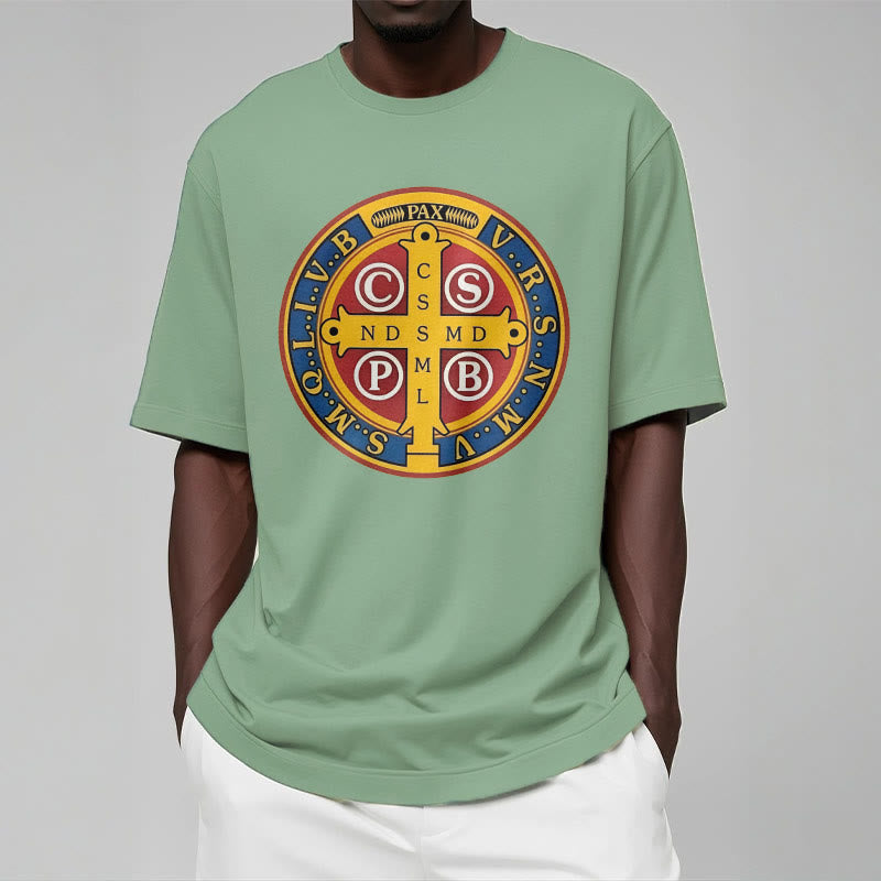 Christianartworkshop Classic Style Golden St. Benedict Medal Short Sleeve T-shirt - image 12