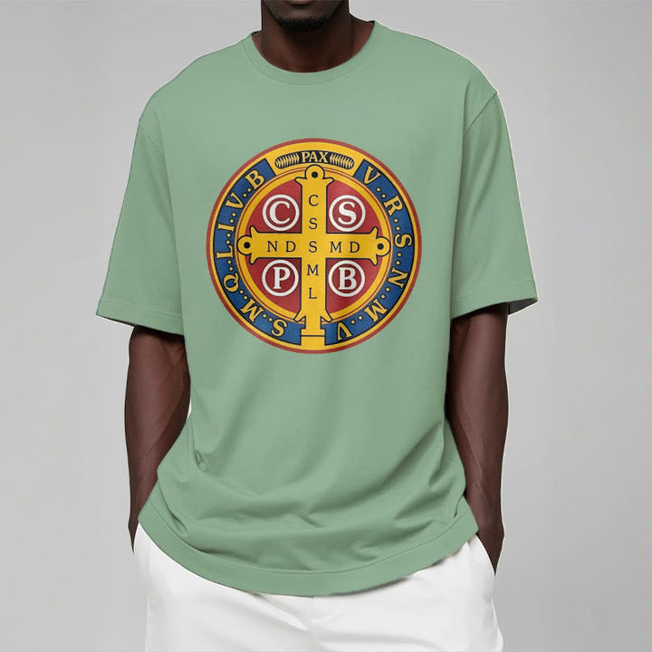Christianartworkshop Classic Style Golden St. Benedict Medal Short Sleeve T-shirt - image 12