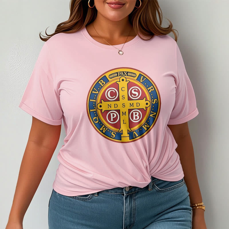 Christianartworkshop Classic Style Golden St. Benedict Medal Short Sleeve T-shirt - image 14
