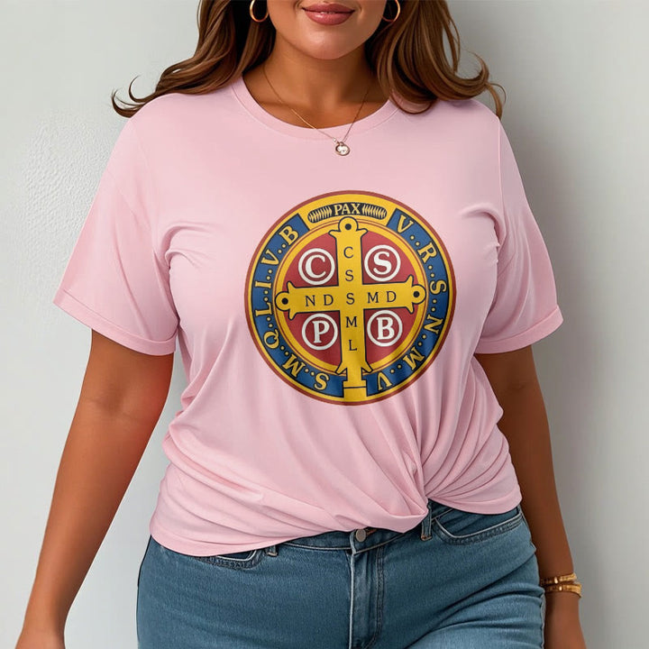 Christianartworkshop Classic Style Golden St. Benedict Medal Short Sleeve T-shirt - image 14