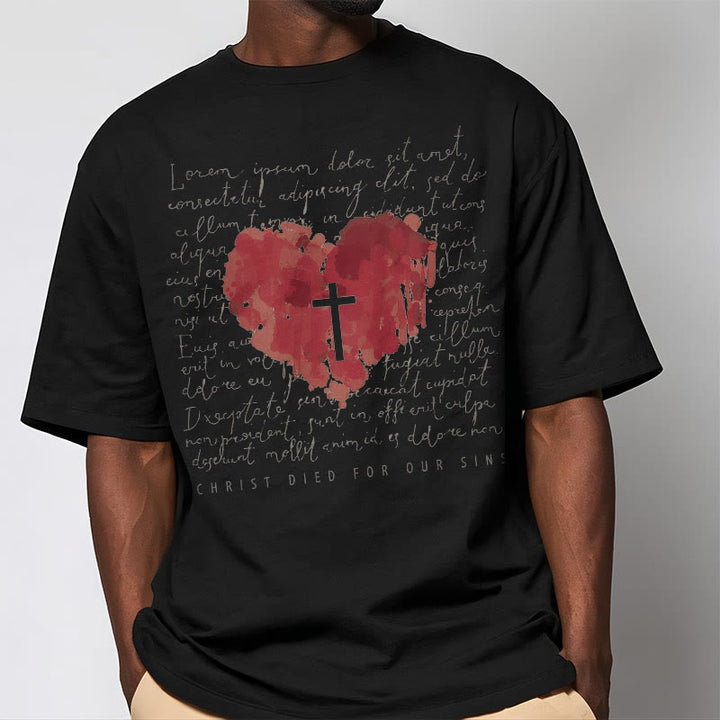 Christianartworkshop Fresh Style Cross and Heart Short Sleeve T-shirt - image 7