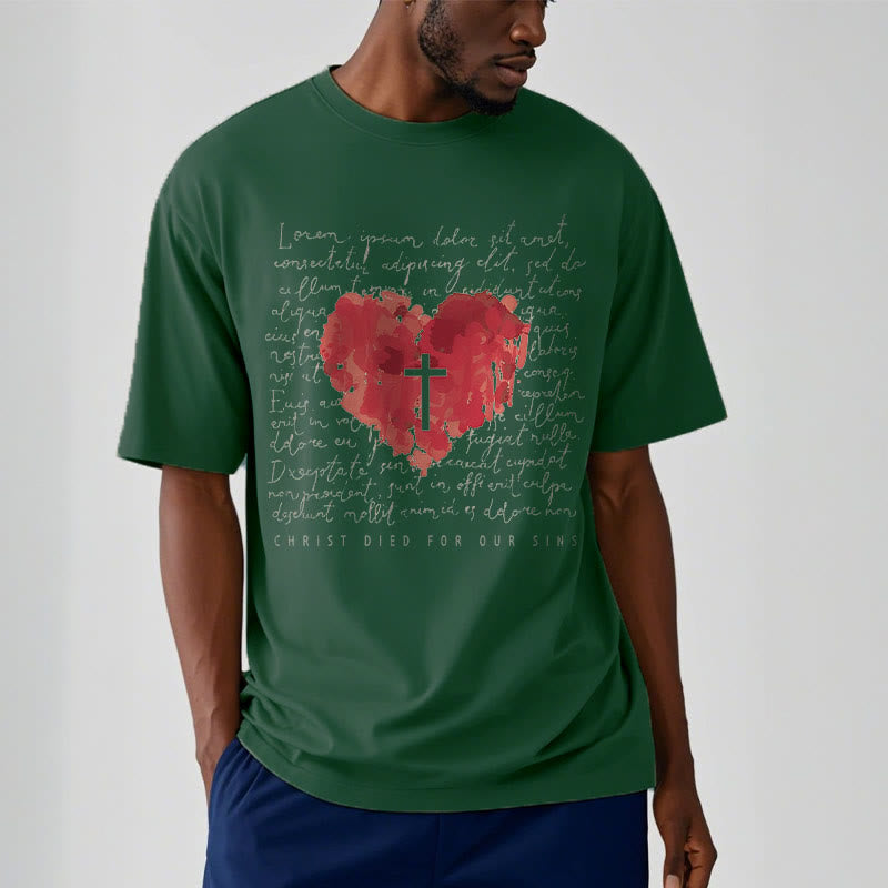 Christianartworkshop Fresh Style Cross and Heart Short Sleeve T-shirt - image 11