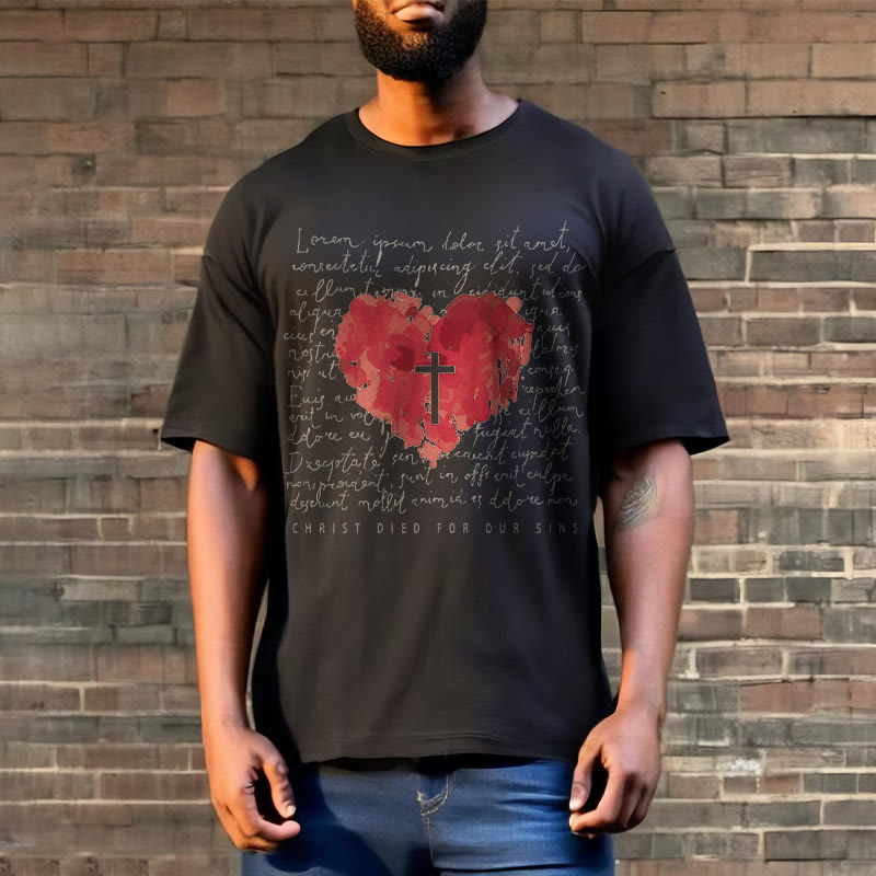 Christianartworkshop Fresh Style Cross and Heart Short Sleeve T-shirt - image 6