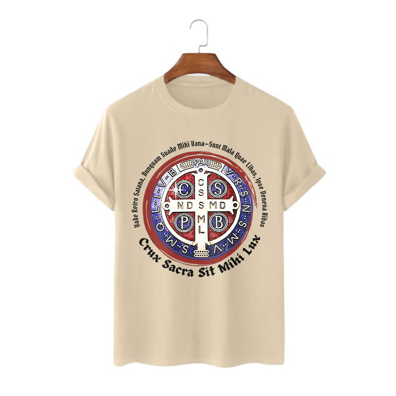 Christianartworkshop Classic Style Saint Benedict Medal Short Sleeve T-shirt - Khaki - 2XL - image 7