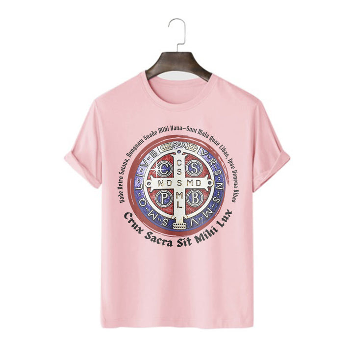 Christianartworkshop Classic Style Saint Benedict Medal Short Sleeve T-shirt - Pink - 2XL - image 13