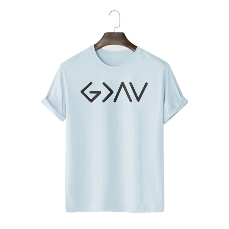 Christianartworkshop Minimalist Style Faith-Inspired God Is Greater Short Sleeve T-shirt - Blue - 2XL - image 17