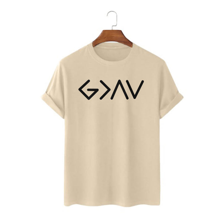 Christianartworkshop Minimalist Style Faith-Inspired God Is Greater Short Sleeve T-shirt - Khaki - 2XL - image 7